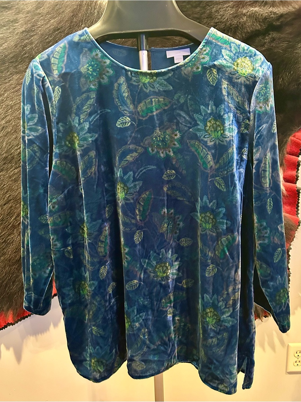 J. Jill Floral Floral Velvet Long-Sleeve Tunic Sz L EUC